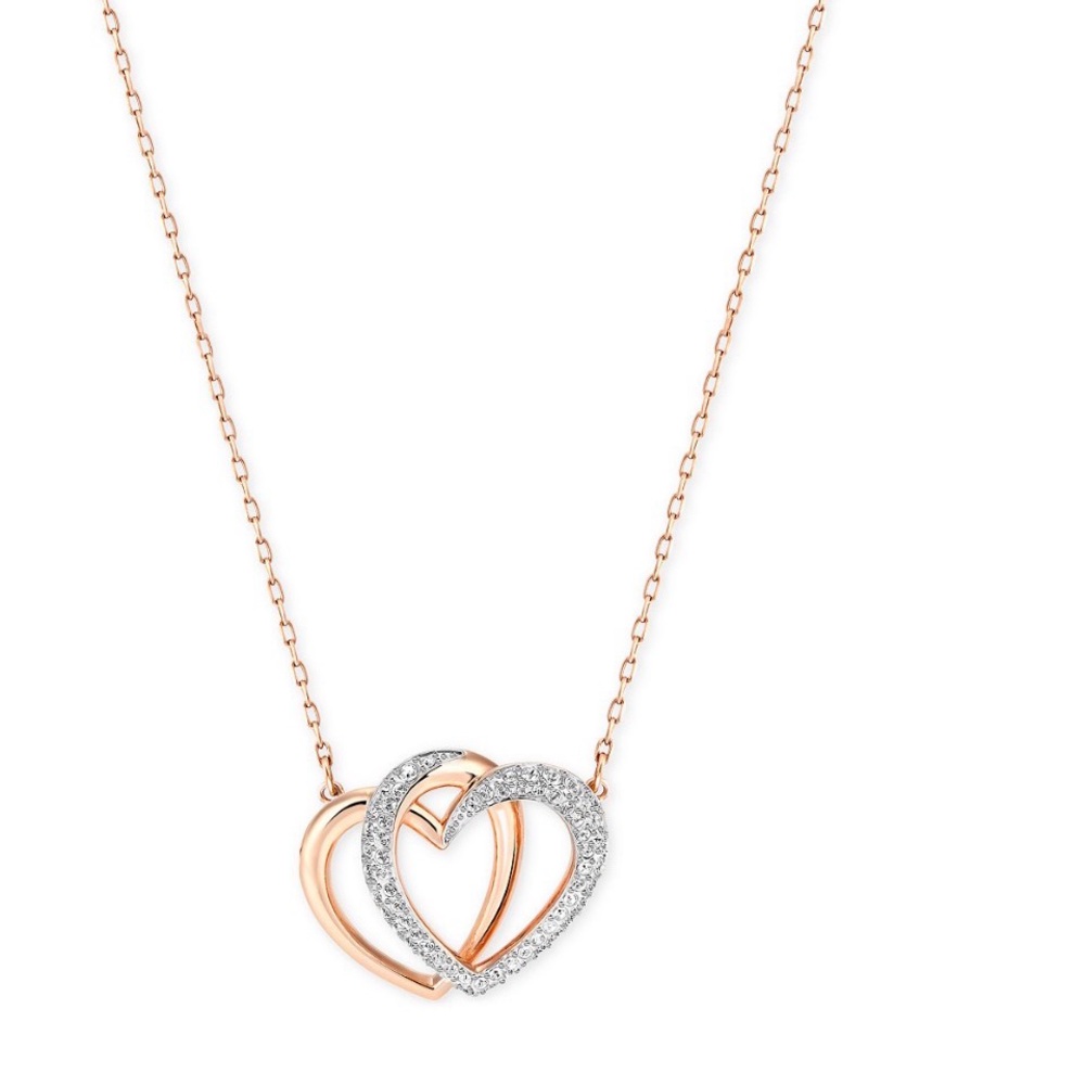 Swarovski Rose Gold Interlocking Heart Necklace with Pavé Crystals
